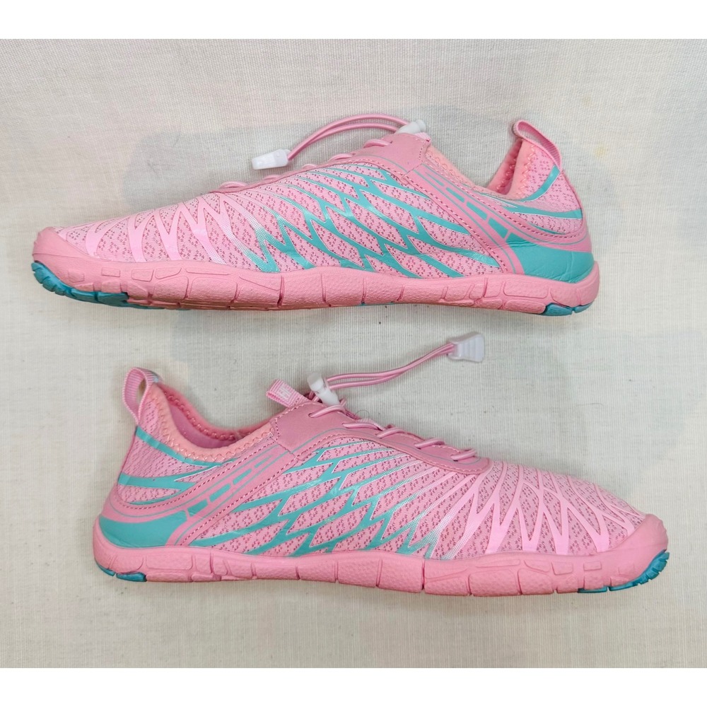 HF Pink Teal Water Shoes Barefoot Beach Sneakers Bungee Lace Womens Size 39